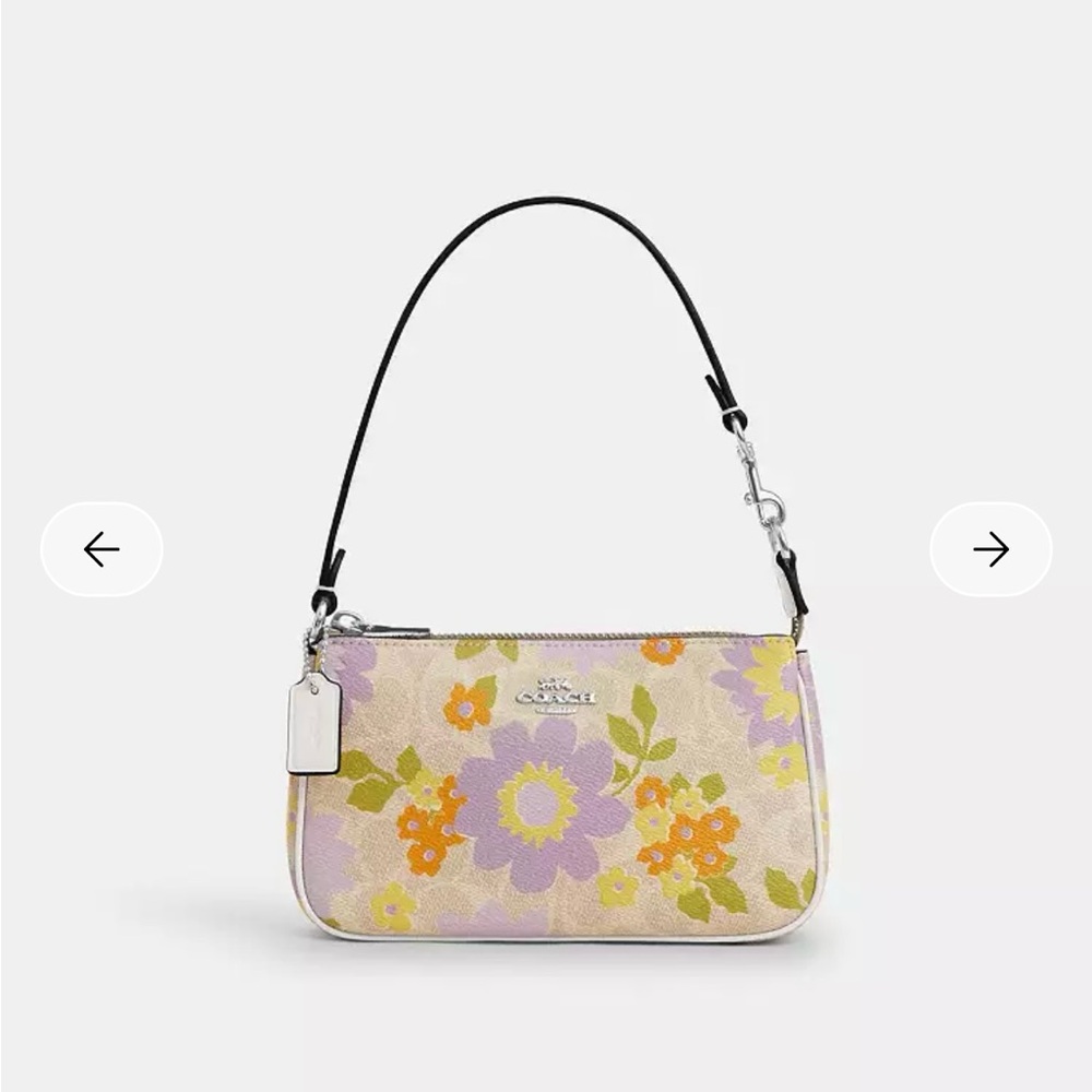 Coach Floral Print Shoulder Bag - Cream and Purple